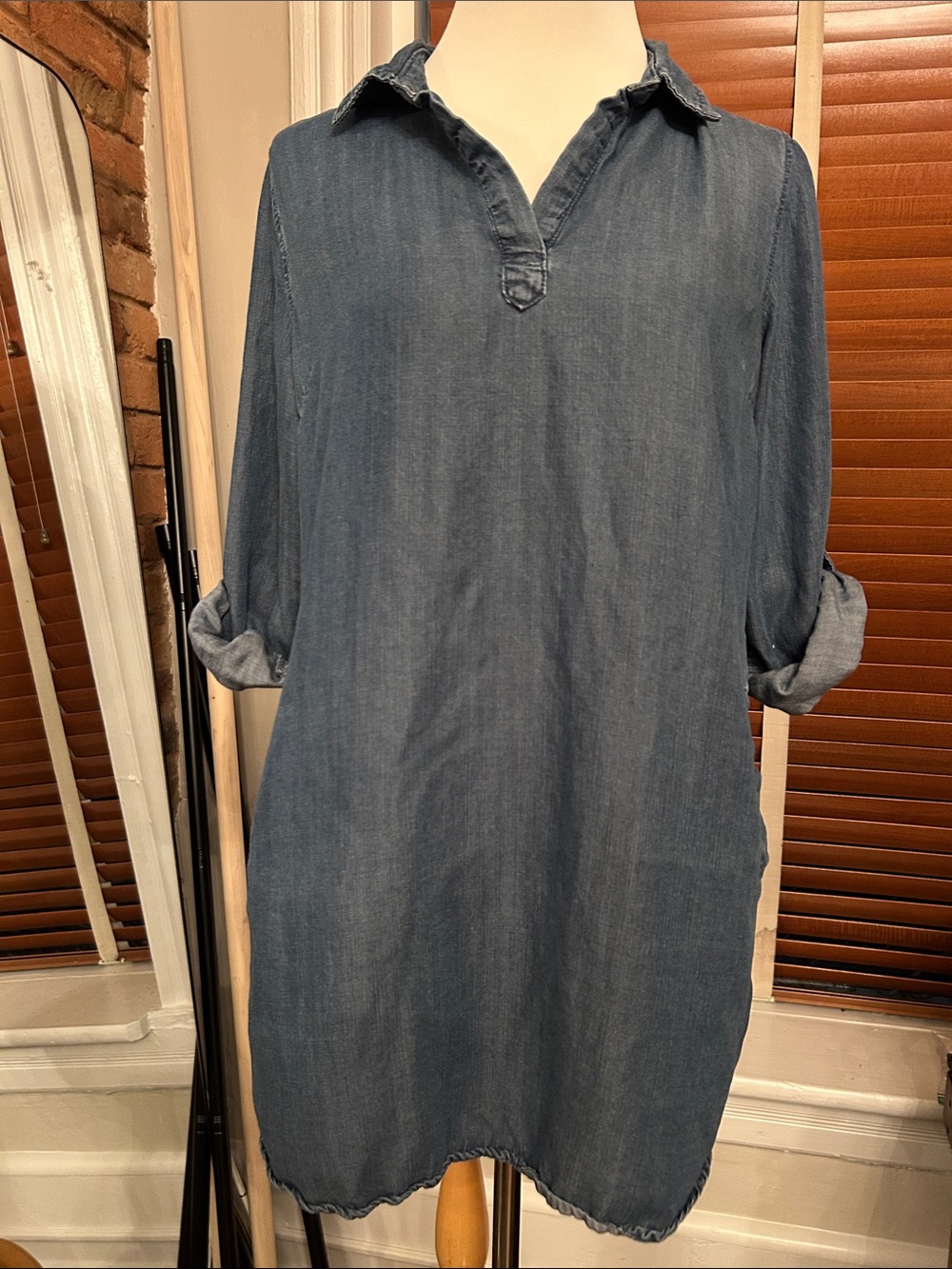 Velvet Heart Denim-Look Long Sleeve Dress - Blue